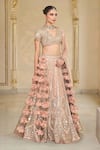 Shop_Arpita Mehta_Pink Net Mirrors, Embroidery, Applique, Fabric Thread And Bridal Lehenga Set _Online_at_Aza_Fashions