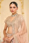 Arpita Mehta_Pink Net Mirrors, Embroidery, Applique, Fabric Thread And Bridal Lehenga Set _at_Aza_Fashions