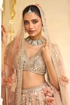 Buy_Arpita Mehta_Pink Net Mirrors, Embroidery, Applique, Fabric Thread And Bridal Lehenga Set 