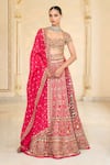 Shop_Arpita Mehta_Pink Organza, Net Embroidery, Mirrors, Metallic Thread, And Bridal Lehenga Set _Online_at_Aza_Fashions