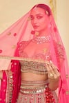 Arpita Mehta_Pink Organza, Net Embroidery, Mirrors, Metallic Thread, And Bridal Lehenga Set _at_Aza_Fashions