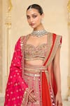 Buy_Arpita Mehta_Pink Organza, Net Embroidery, Mirrors, Metallic Thread, And Bridal Lehenga Set 