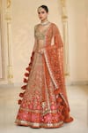 Arpita Mehta_Orange Organza, Net Mirrors, Embroidery, Tassels, Thread And Bridal Lehenga Set _Online_at_Aza_Fashions