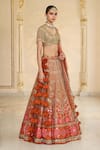 Buy_Arpita Mehta_Orange Organza, Net Mirrors, Embroidery, Tassels, Thread And Bridal Lehenga Set _Online_at_Aza_Fashions