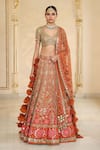 Shop_Arpita Mehta_Orange Organza, Net Mirrors, Embroidery, Tassels, Thread And Bridal Lehenga Set _Online_at_Aza_Fashions