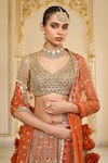 Arpita Mehta_Orange Organza, Net Mirrors, Embroidery, Tassels, Thread And Bridal Lehenga Set _at_Aza_Fashions