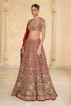 Arpita Mehta_Red Organza, Silk Embroidery, Mirrors, Zari, Floral Hand Bridal Lehenga Set _Online_at_Aza_Fashions