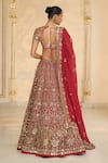 Shop_Arpita Mehta_Red Organza, Silk Embroidery, Mirrors, Zari, Floral Hand Bridal Lehenga Set _at_Aza_Fashions