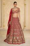 Buy_Arpita Mehta_Red Organza, Silk Embroidery, Mirrors, Zari, Floral Hand Bridal Lehenga Set _Online_at_Aza_Fashions