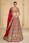 Shop_Arpita Mehta_Red Organza, Silk Embroidery, Mirrors, Zari, Floral Hand Bridal Lehenga Set _Online_at_Aza_Fashions