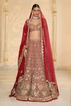 Buy_Arpita Mehta_Red Organza, Silk Embroidery, Mirrors, Zari, Floral Hand Bridal Lehenga Set _at_Aza_Fashions