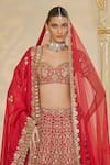 Arpita Mehta_Red Organza, Silk Embroidery, Mirrors, Zari, Floral Hand Bridal Lehenga Set _at_Aza_Fashions