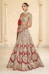Shop_Arpita Mehta_Red Organza, Net Mirrors, Embroidery, Metallic Hand And Bridal Lehenga Set _Online_at_Aza_Fashions