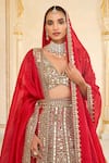 Arpita Mehta_Red Organza, Net Mirrors, Embroidery, Metallic Hand And Bridal Lehenga Set _at_Aza_Fashions