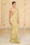 Arpita Mehta_Green Net Embroidery, Mirrors, Zari Sweetheart Jaal Ruffle Pre-draped Saree Set _Online_at_Aza_Fashions