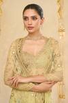 Buy_Arpita Mehta_Green Net Embroidery, Mirrors, Zari Sweetheart Jaal Ruffle Pre-draped Saree Set _Online_at_Aza_Fashions