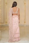 Shop_Arpita Mehta_Pink Net Embroidery, Mirrors, Sequins Round Neck Hand Jaal Ruffle Saree Set _at_Aza_Fashions