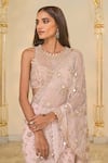 Shop_Arpita Mehta_Pink Net Embroidery, Mirrors, Sequins Round Neck Hand Jaal Ruffle Saree Set _Online_at_Aza_Fashions