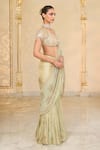Arpita Mehta_Green Tissue, Net Embroidery, Mirrors, Sequins V-neck Godet Hand Saree Set _Online_at_Aza_Fashions