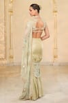 Shop_Arpita Mehta_Green Tissue, Net Embroidery, Mirrors, Sequins V-neck Godet Hand Saree Set _Online_at_Aza_Fashions