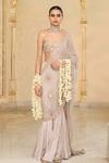 Buy_Arpita Mehta_Rose Gold Tissue, Net Embroidery, Mirrors, Sequins Godet Hand Sari Set _at_Aza_Fashions