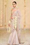 Arpita Mehta_Rose Gold Tissue, Net Embroidery, Mirrors, Sequins Godet Hand Sari Set _Online_at_Aza_Fashions