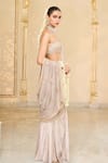 Buy_Arpita Mehta_Rose Gold Tissue, Net Embroidery, Mirrors, Sequins Godet Hand Sari Set _Online_at_Aza_Fashions