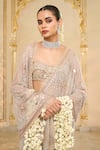 Shop_Arpita Mehta_Rose Gold Tissue, Net Embroidery, Mirrors, Sequins Godet Hand Sari Set _Online_at_Aza_Fashions