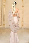 Shop_Arpita Mehta_Rose Gold Tissue, Net Embroidery, Mirrors, Sequins Godet Hand Sari Set _at_Aza_Fashions