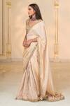 Buy_Arpita Mehta_Gold Tissue, Net Mirrors, Sequins, Embroidery V-neck Hand Saree And Blouse Set _Online_at_Aza_Fashions