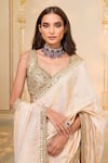 Shop_Arpita Mehta_Gold Tissue, Net Mirrors, Sequins, Embroidery V-neck Hand Saree And Blouse Set _Online_at_Aza_Fashions