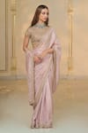 Buy_Arpita Mehta_Pink Tissue, Net Embroidery, Sequins, Stones, Zari Round Hand Classic Saree Set _Online_at_Aza_Fashions