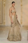 Arpita Mehta_Gold Tissue Embroidery, Mirrors, Zari Sweetheart Neck Hand Lehenga Set _Online_at_Aza_Fashions