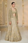 Buy_Arpita Mehta_Gold Tissue, Net Mirrors, Embroidery, Metallic Thread Sweetheart And Lehenga Set _Online_at_Aza_Fashions