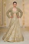 Shop_Arpita Mehta_Gold Tissue, Net Mirrors, Embroidery, Metallic Thread Sweetheart And Lehenga Set _Online_at_Aza_Fashions