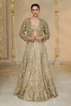 Shop_Arpita Mehta_Gold Tissue, Net Mirrors, Embroidery, Metallic Thread Sweetheart And Lehenga Set 
