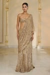Buy_Arpita Mehta_Gold Georgette Sequins, Embroidery Bandeau Neck Hand Pre-draped Saree Set _at_Aza_Fashions