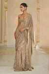Arpita Mehta_Gold Georgette Sequins, Embroidery Bandeau Neck Hand Pre-draped Saree Set _Online_at_Aza_Fashions