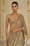 Buy_Arpita Mehta_Gold Georgette Sequins, Embroidery Bandeau Neck Hand Pre-draped Saree Set _Online_at_Aza_Fashions
