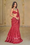 Buy_Arpita Mehta_Red Organza, Net Mirrors, Embroidery Hand Pre-stitched Lehenga Sari Set _Online_at_Aza_Fashions