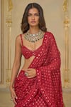 Shop_Arpita Mehta_Red Organza, Net Mirrors, Embroidery Hand Pre-stitched Lehenga Sari Set _Online_at_Aza_Fashions