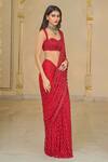 Arpita Mehta_Red Georgette Sequins, Mirrors, Embroidery Hand Pre-draped Saree And Blouse _Online_at_Aza_Fashions