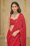 Shop_Arpita Mehta_Red Georgette Sequins, Mirrors, Embroidery Hand Pre-draped Saree And Blouse _Online_at_Aza_Fashions