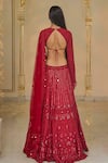 Shop_Arpita Mehta_Red Georgette, Net Embroidery, Mirrors, Sequins High Hand Linear Lehenga Set _at_Aza_Fashions