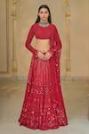 Buy_Arpita Mehta_Red Georgette, Net Embroidery, Mirrors, Sequins High Hand Linear Lehenga Set _at_Aza_Fashions