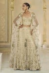 Buy_Arpita Mehta_Gold Net, Georgette Embroidery, Mirrors, Zari Hand Corset, Cape And Sharara Set _at_Aza_Fashions