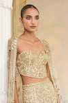 Buy_Arpita Mehta_Gold Net, Georgette Embroidery, Mirrors, Zari Hand Corset, Cape And Sharara Set _Online_at_Aza_Fashions
