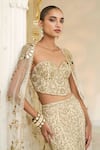 Shop_Arpita Mehta_Gold Net, Georgette Embroidery, Mirrors, Zari Hand Corset, Cape And Sharara Set _Online_at_Aza_Fashions