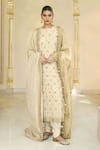 Buy_Arpita Mehta_Off White Georgette, Dupion, Tissue Bandhani Kurta Churidar And Dupatta Set _at_Aza_Fashions