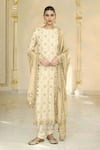 Buy_Arpita Mehta_Off White Georgette, Dupion, Tissue Bandhani Kurta Churidar And Dupatta Set _Online_at_Aza_Fashions